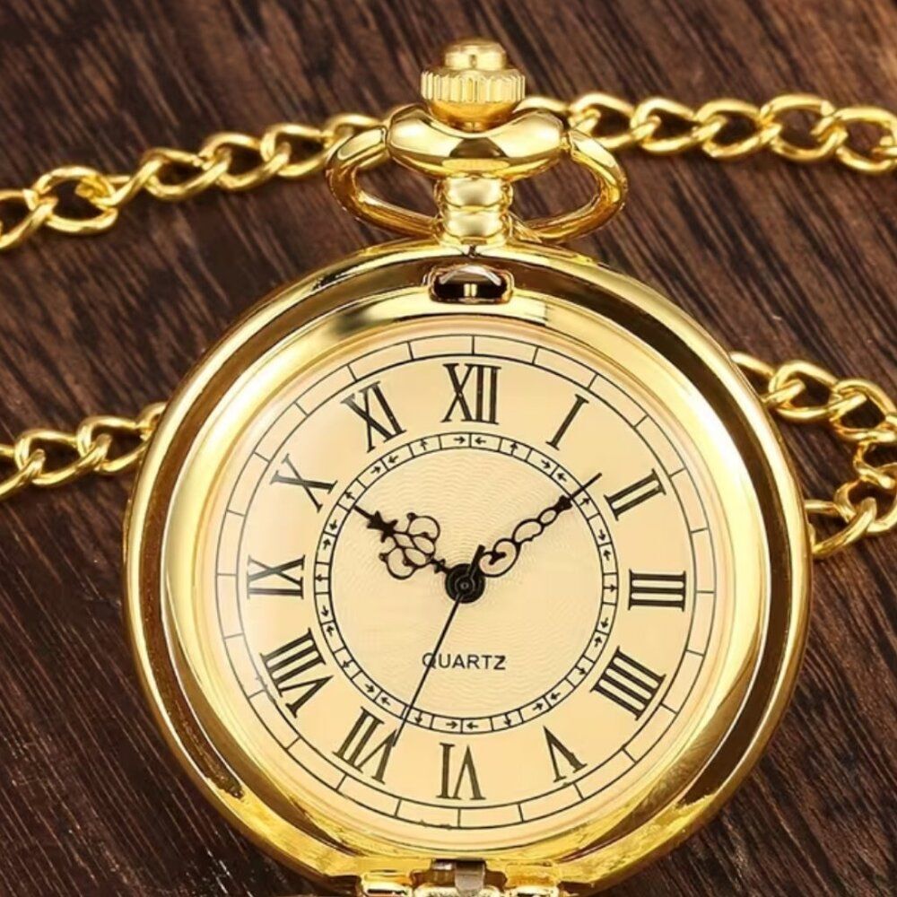 Pocket Watch Quartz Movement Golden Vintage Inspired Men's Fashion Collectable